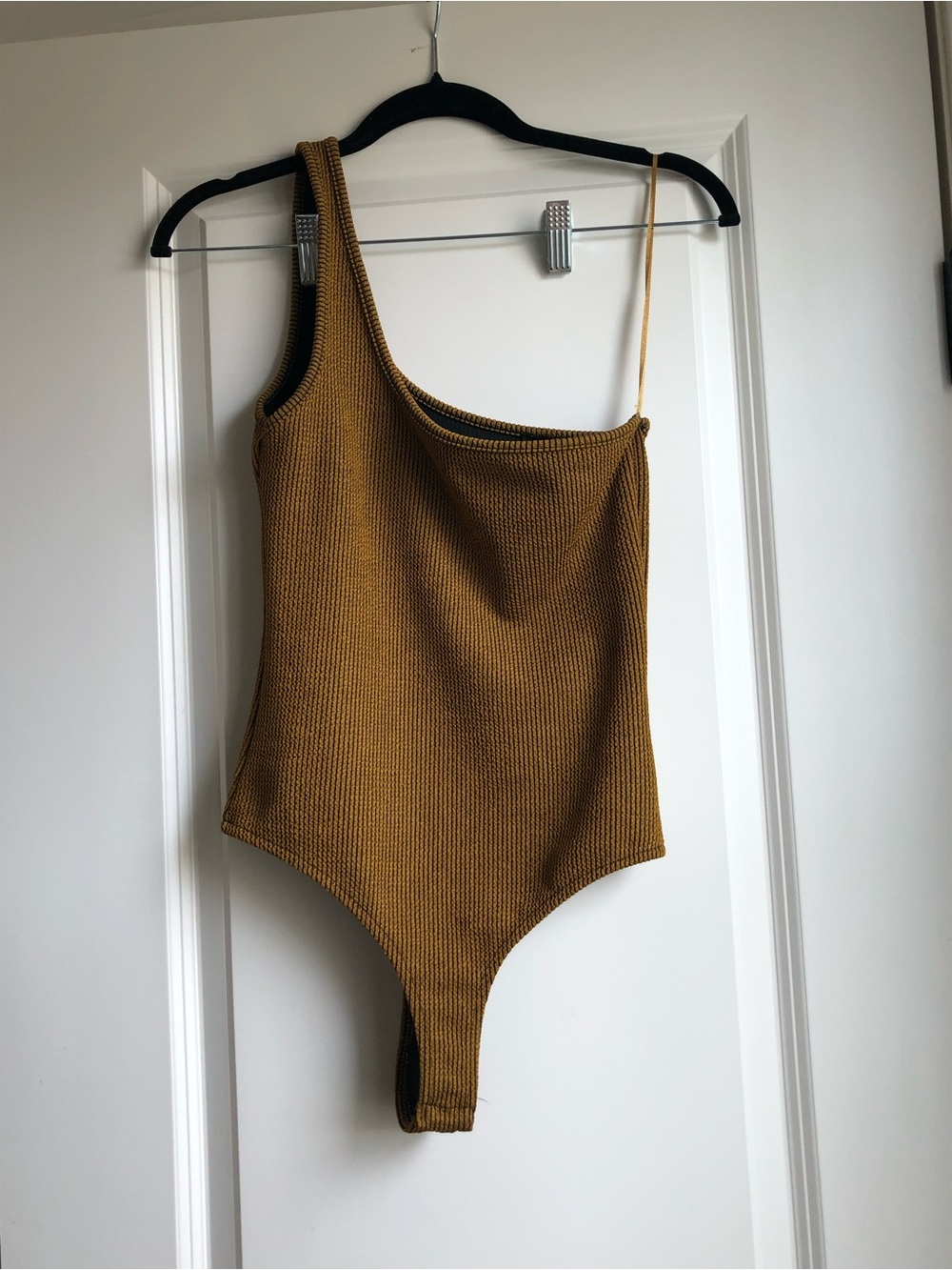 Dynamite One-Piece Asymmetric Ribbed Bodysuit - Golden Bronze